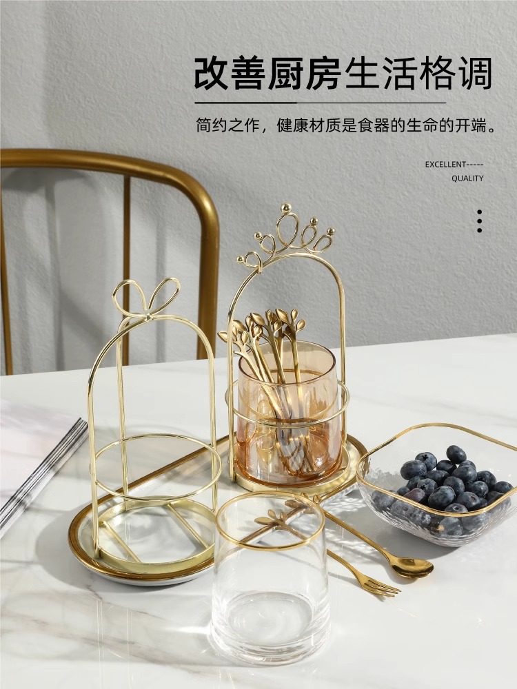 轻奢金色不锈钢水果叉置物架甜品蛋糕叉子家用果叉罐设计感勺子详情8
