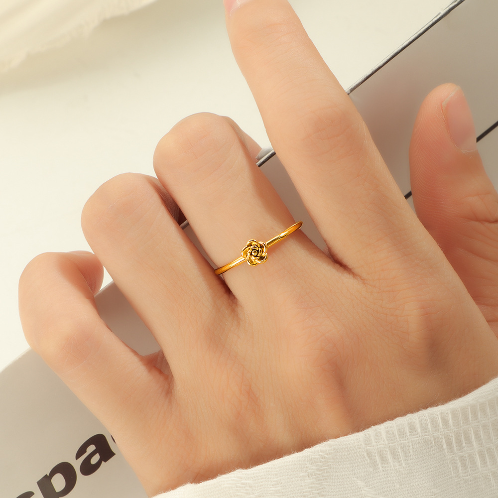 韩式新款ins风玫瑰花朵钛钢戒指女小众高级感时尚简约素圈指环女详情6