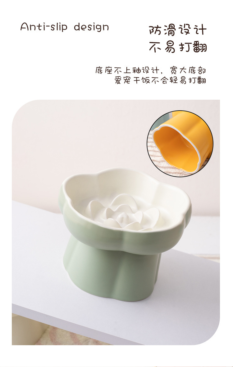 Pet slow food bowl, high-footed ceramic cat bowl, dog bowl, small dog and cat slow food, anti-choking and anti-knocking, neck-protecting slanted bowl pic 7