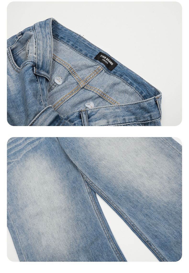 11KN American sunny blue soft jeans for men and women, retro cat whiskers washed for slimming, three-dimensional drape, loose and casual trousers pic 17