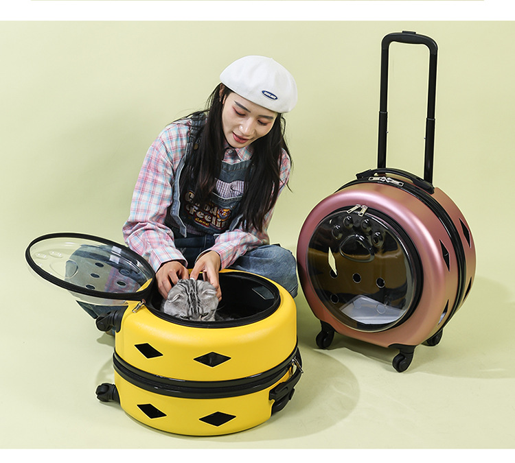 Pet trolley case, cat bag, portable trolley for going out, space capsule, transparent cat suitcase, cat trolley case pic 16