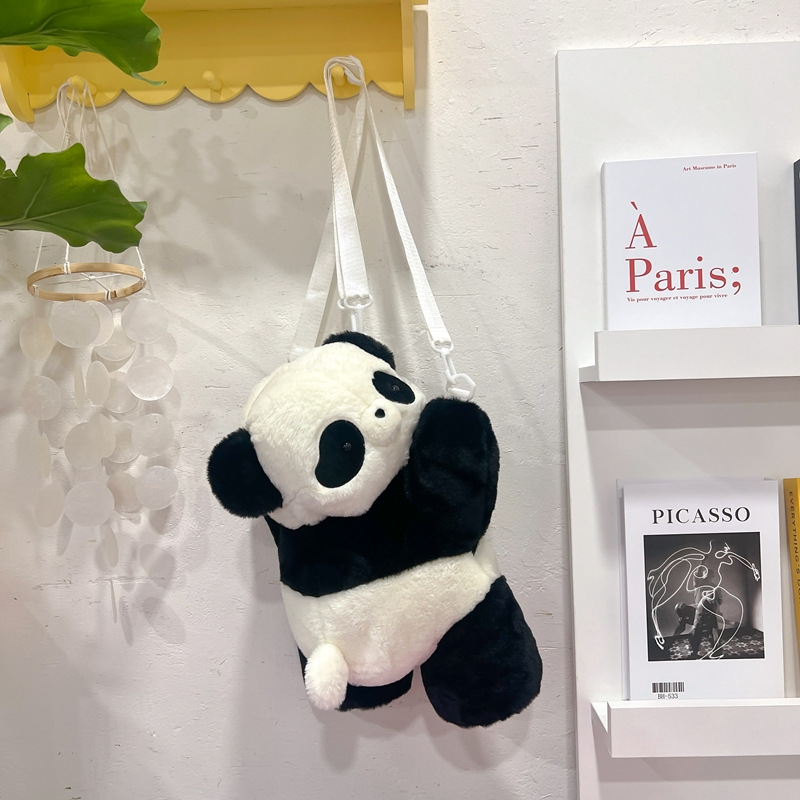2024新款时尚熊猫双肩包清新甜美可爱卡通毛绒玩具包仿真抱枕背包详情36