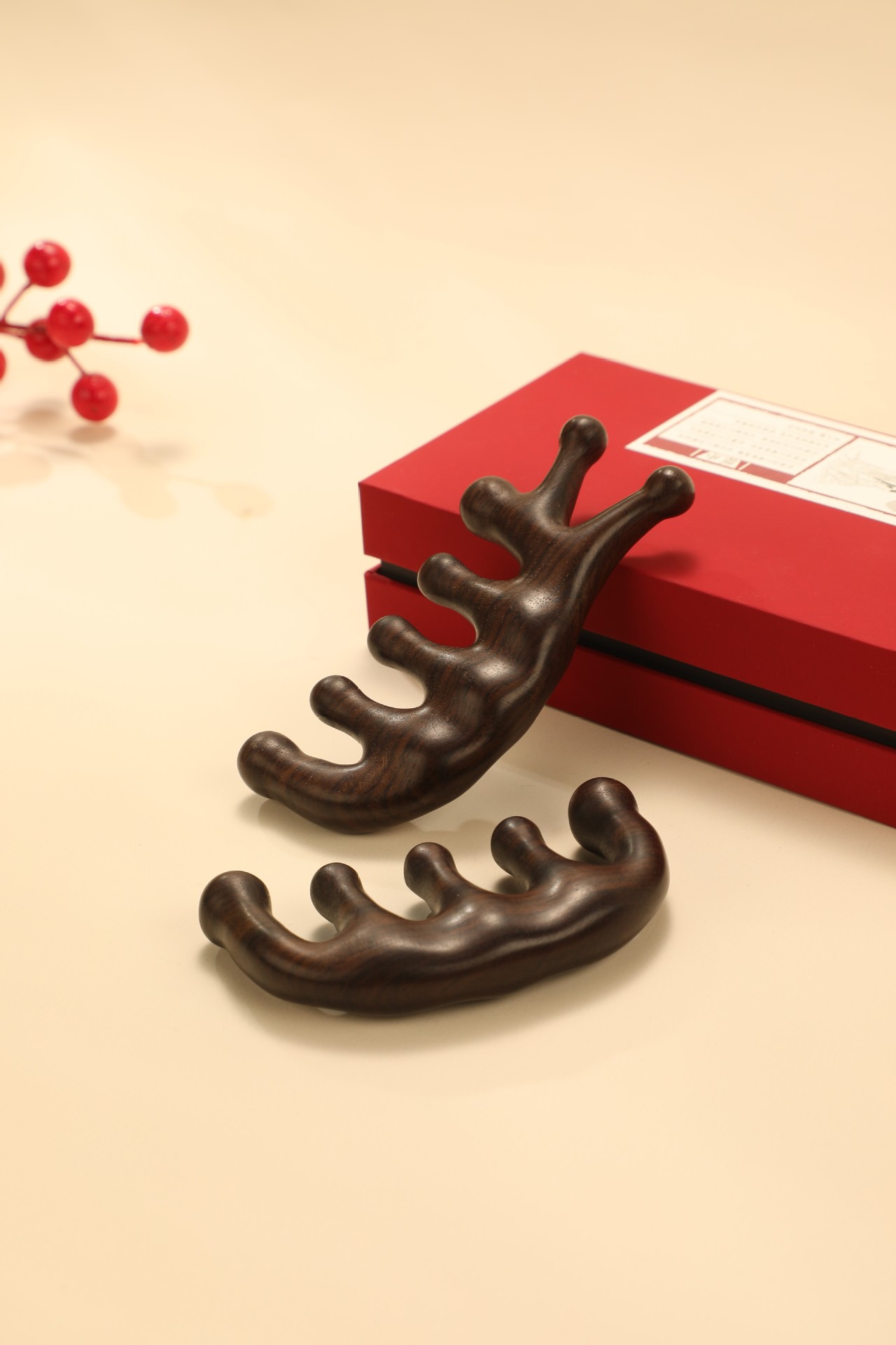 天然绿檀木按摩梳子经络梳头疗头皮五齿圆头按摩梳七齿疏通经络梳详情10