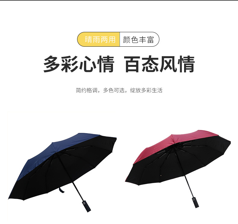 Portable UV-resistant folding umbrella, black rubber sunshade, fully automatic three-fold umbrella, simple outdoor advertising sun umbrella pic 17