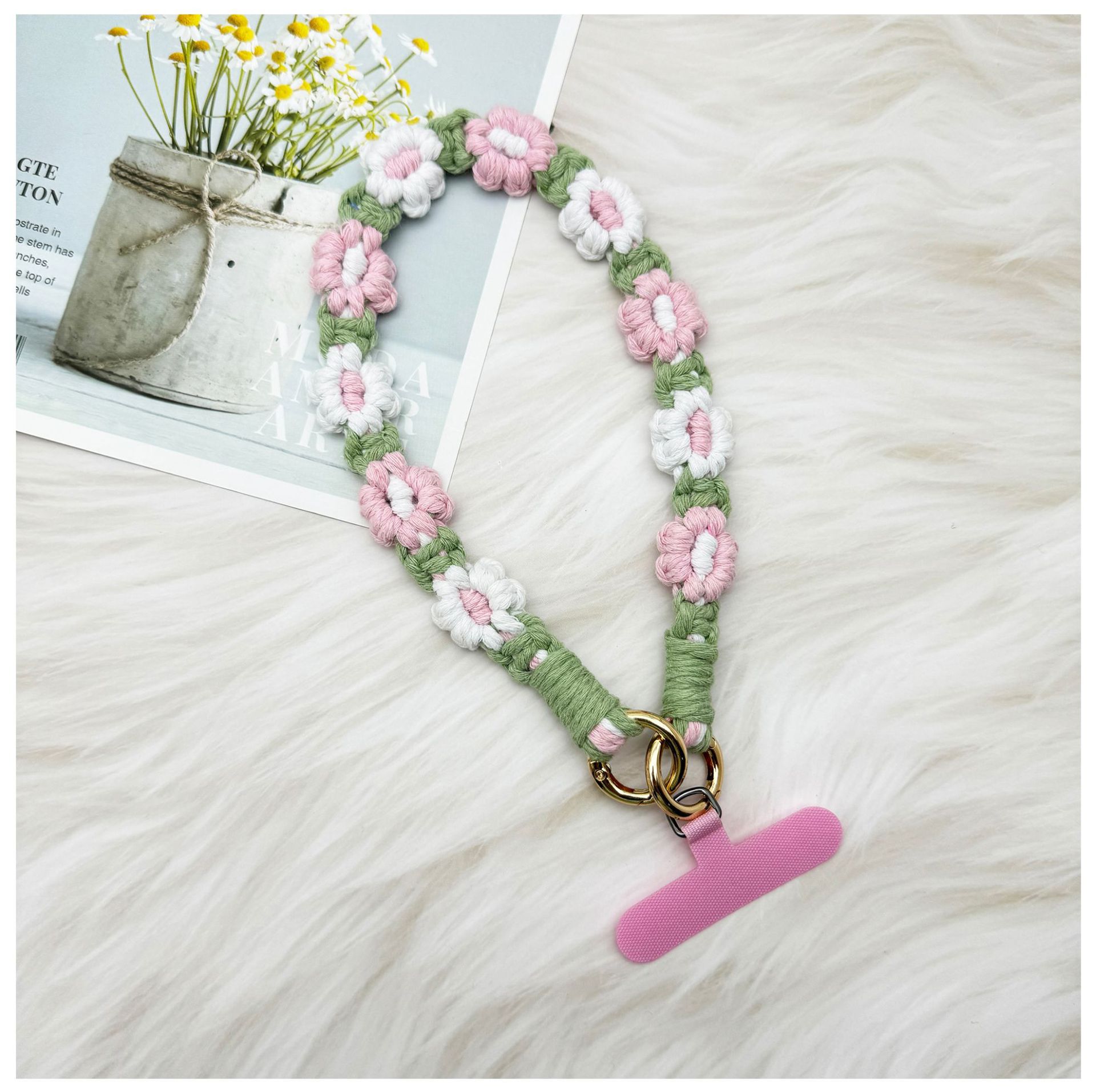 ins欧式手机挂件编织手机链小雏菊花朵编绳钥匙扣包包创意礼物女详情9