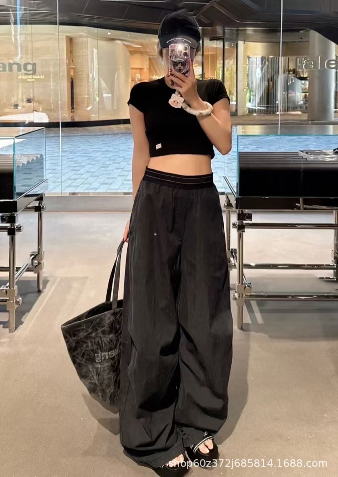 2025早秋新款小众设计美式复古松紧腰宽松直筒显瘦百搭阔腿裤女详情6