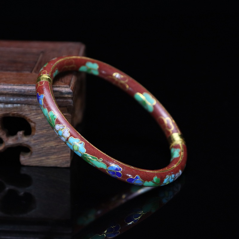Beijing Cloisonne vintage collectibles, classical ethnic style copper body cloisonne enamel jewelry open bracelet pic 17