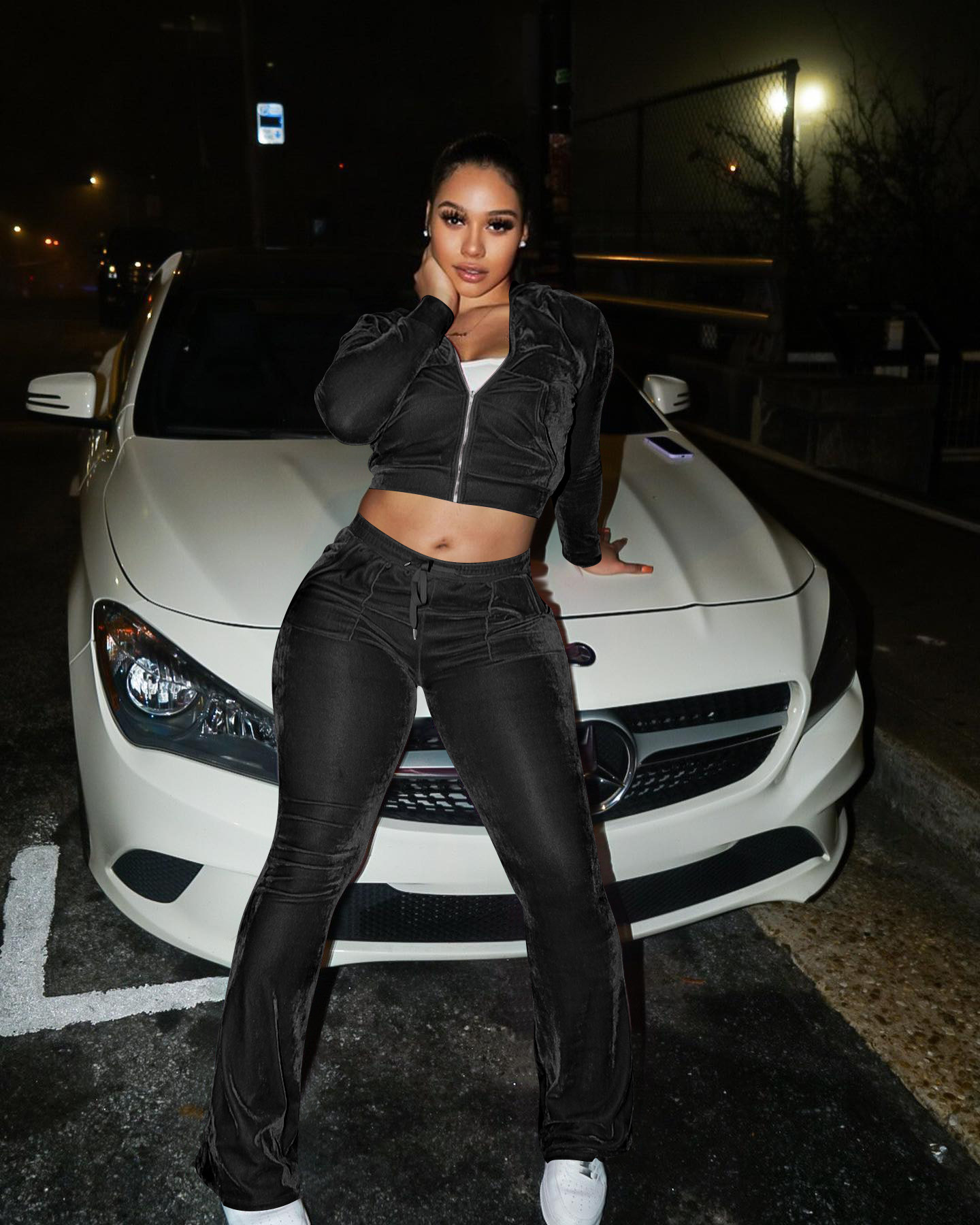 Solid color gold velvet wide-leg pants two-piece set pic 56