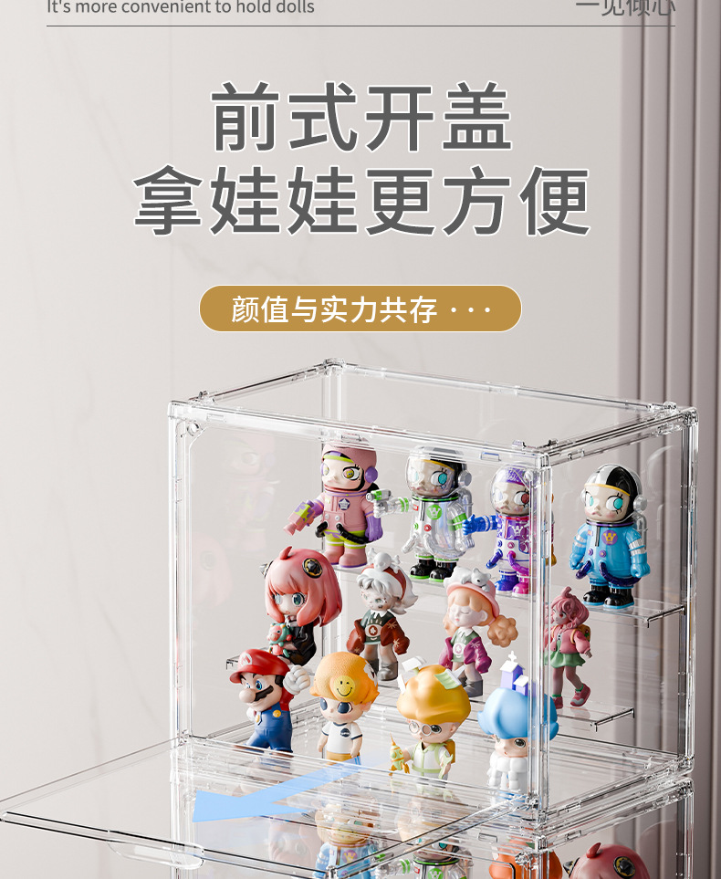 盲盒收纳展示架娃娃展示柜泡泡玛特收纳盒玩具防尘透明手办展示盒详情8