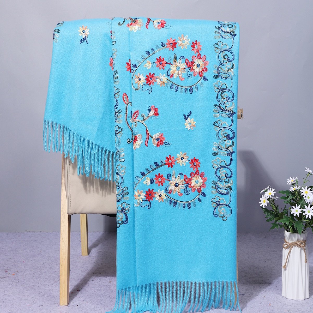 Yunnan Chinese style embroidery scarf for women autumn and winter, ethnic style cashmere Suzhou embroidery thickened warm shawl, dual-purpose pic 14