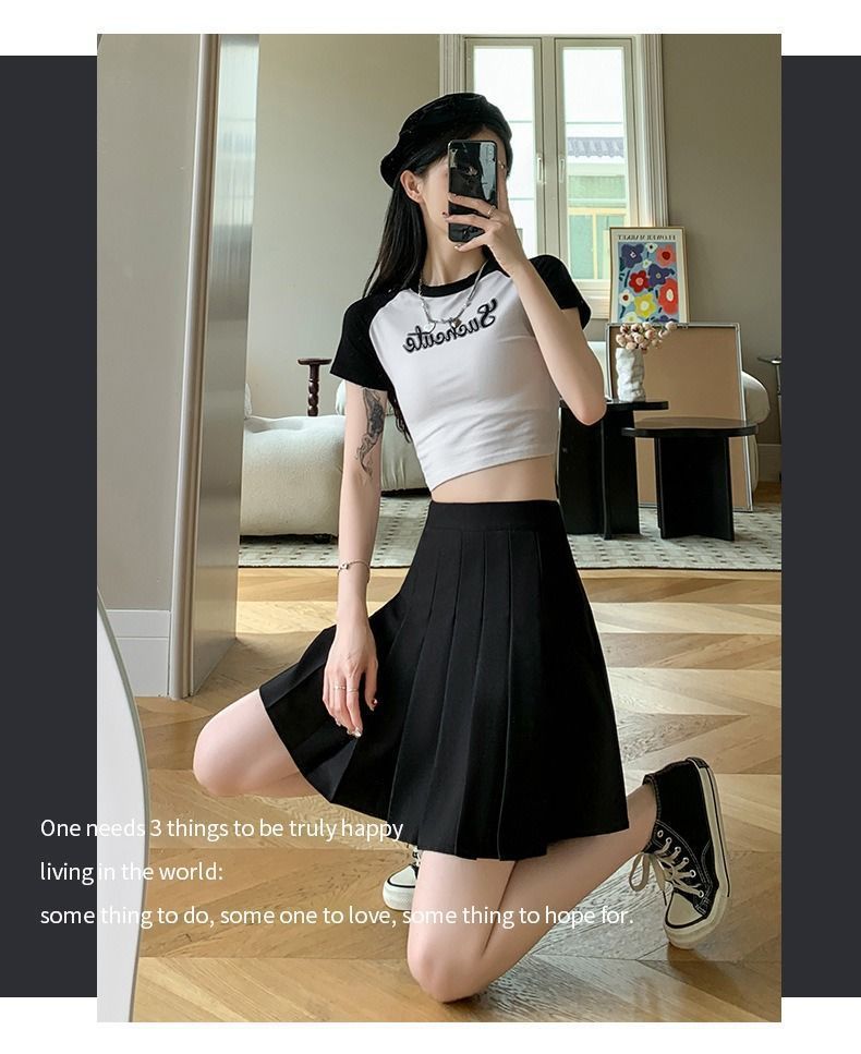 夏季带口袋百褶裙小个子松紧高腰弹力短裙女胖mm大码显瘦半身裙黑详情16