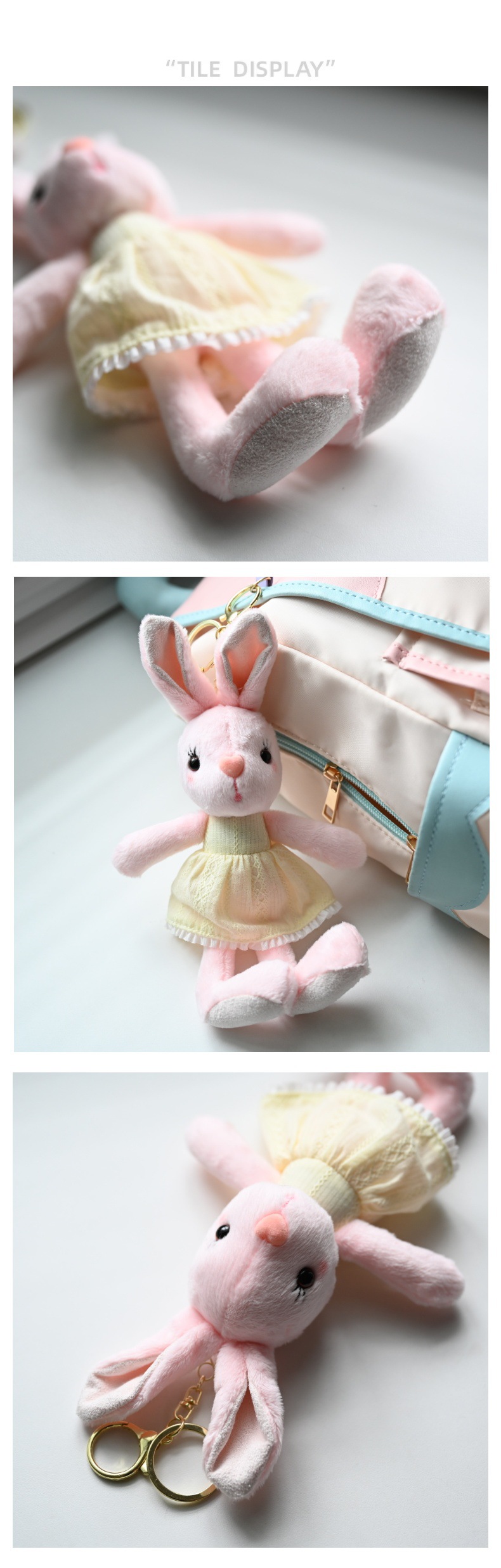 Cute and adorable dress, heart-shaped rabbit pendant, plush toy doll, cartoon bag, hanging ornament, keychain, stuffed doll pic 9