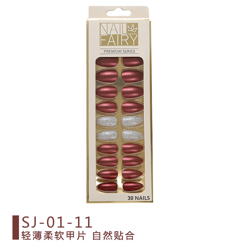 Cross-border new product: Metallic color reusable nail art pieces, 24-piece box set, fake nail finished nail art patches pic 5