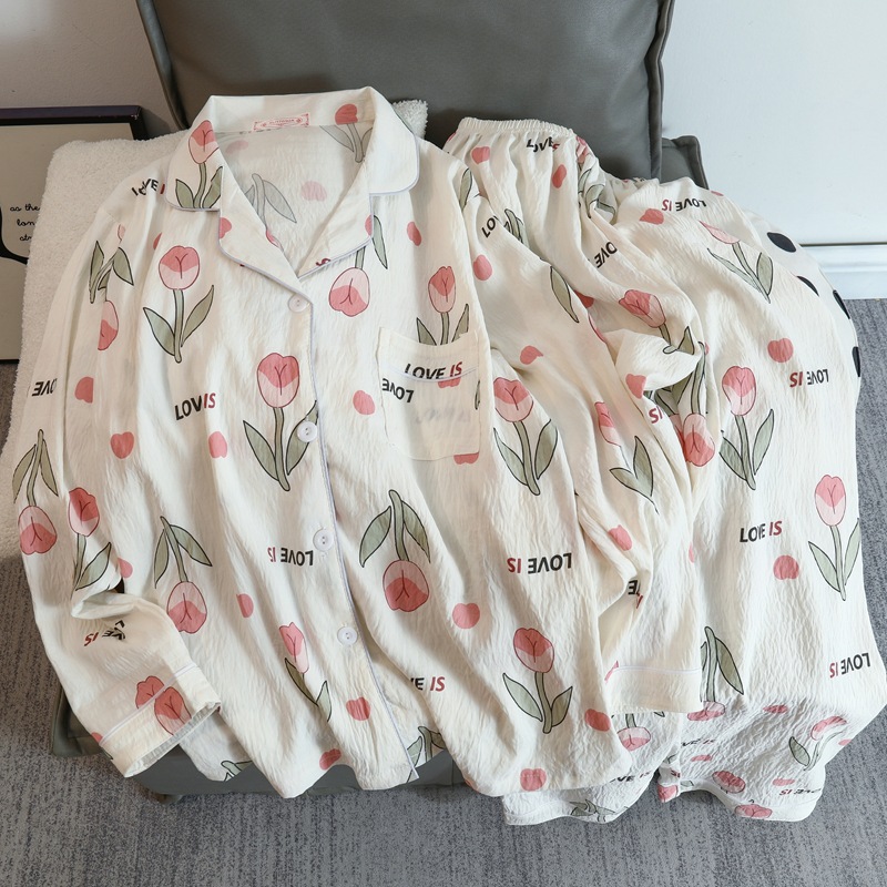 Cute cartoon mikko pajamas for girls in spring and autumn, cloud cotton long-sleeved, sweet student and Internet celebrity home wear set for summer pic 30