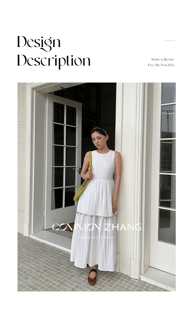 CZ ZHANG Summer Korean version anti-aging button patchwork round-neck sleeveless vest dress B26797 pic 2