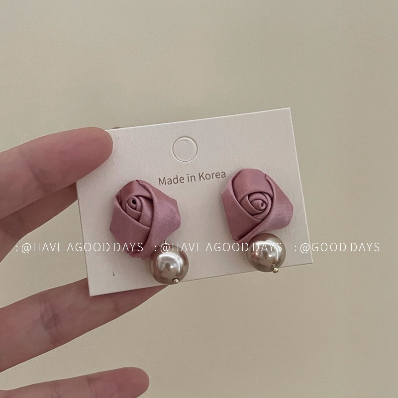 法式温柔玫瑰珍珠耳环气质高级感小众设计耳饰925银针甜美时尚女~详情9