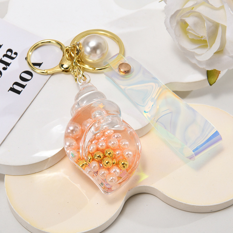 流沙瓶热卖创意个性海边珍珠小海螺钥匙扣亚克力汽车包包挂件挂饰详情3