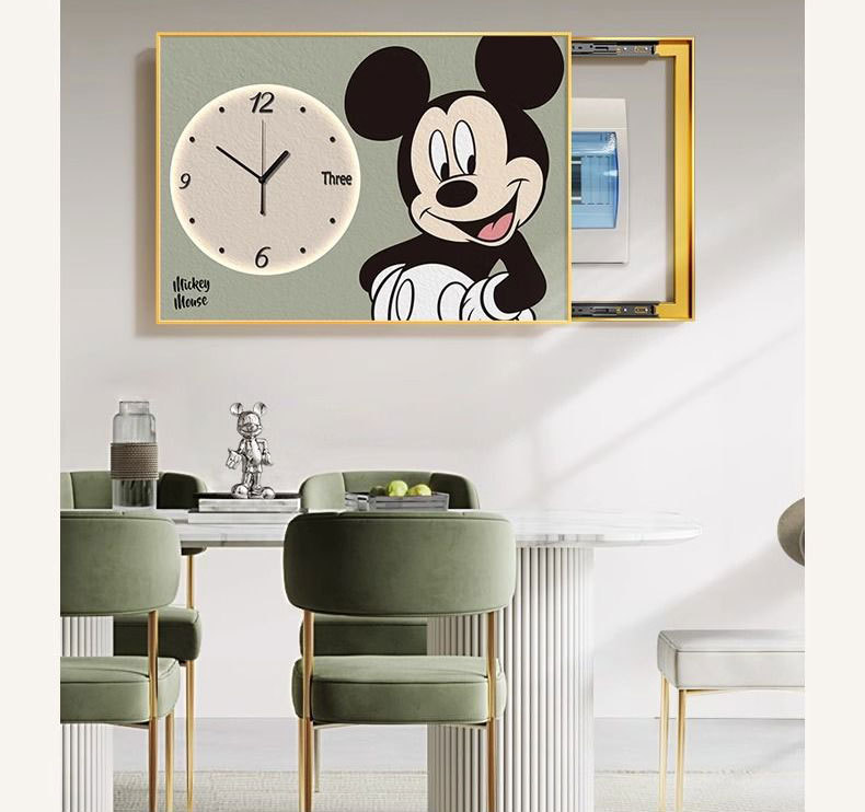 米奇电表箱装饰画带时钟表简约创意总闸配遮挡多媒体盒挂画免打孔详情21