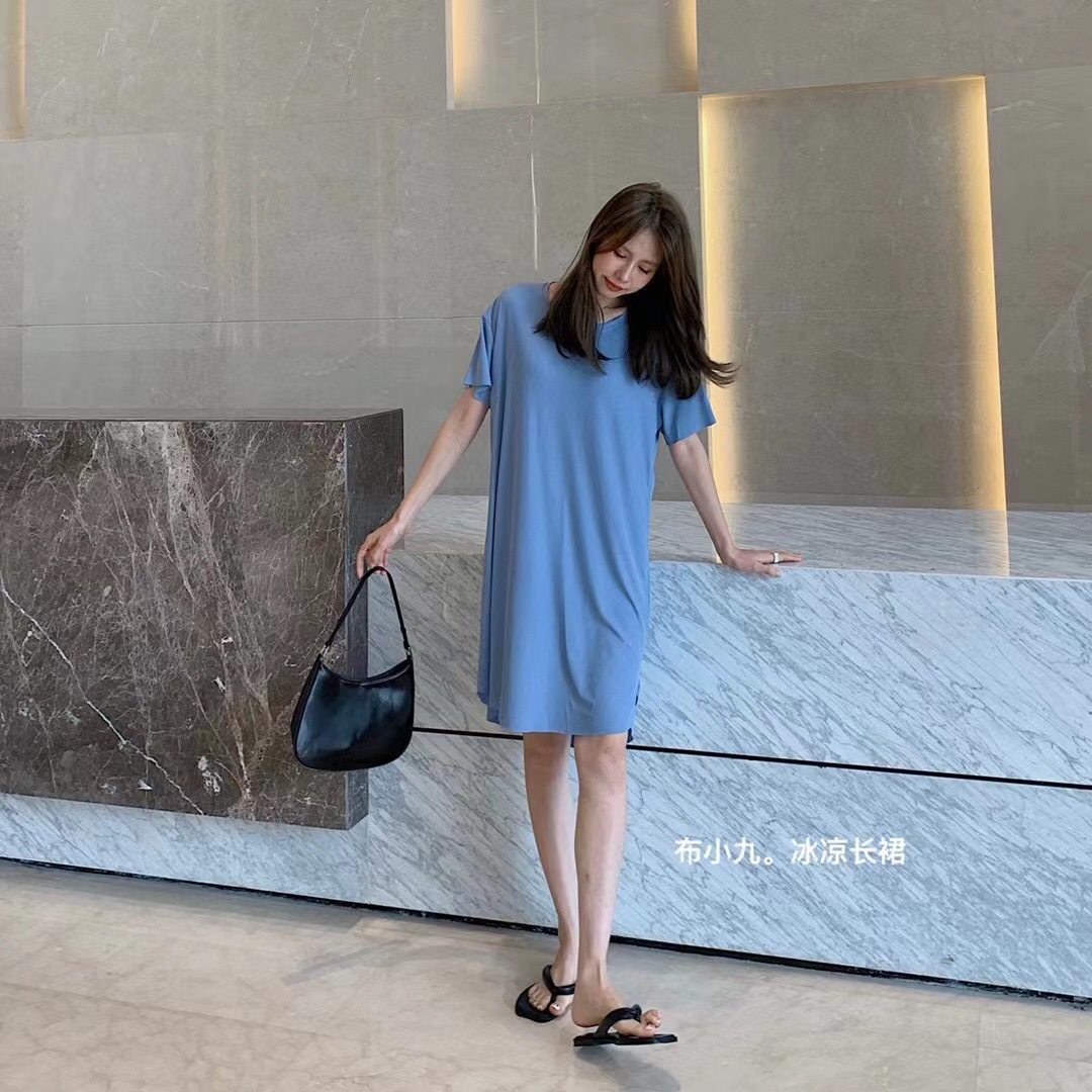 冰丝凉凉裙子2023夏季新款时尚女装睡裙气质连衣裙宽松学生中长裙详情17