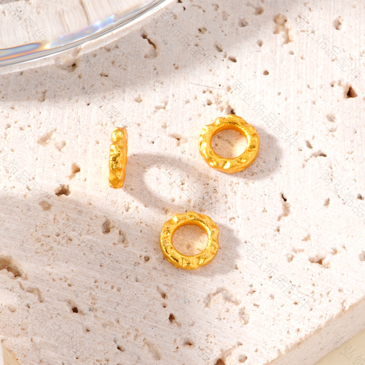 New ancient-style sand gold circular ring with concave dot spacers and beads, high-end DIY bracelet and necklace accessories pic 6