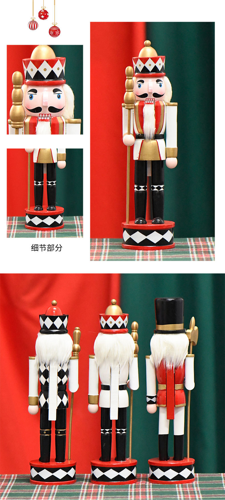 Cross-border Wood and Tin Soldier 30CM Black and white checkered Series White-headed King Axe Soldier Nutcracker Christmas Decoration pic 3
