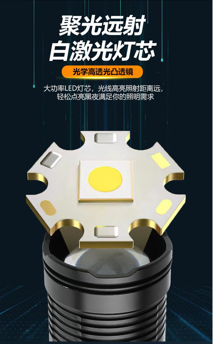 跨境超远远射白激光穿天炮高功率电显伸缩变焦户外双光强光手电筒详情9
