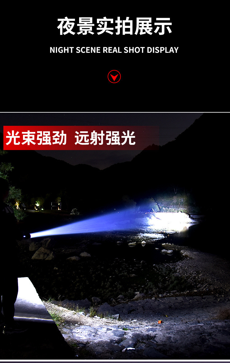 跨境强光远射手电筒超亮户外白激光多功能数显灯变焦大功率露营灯详情19