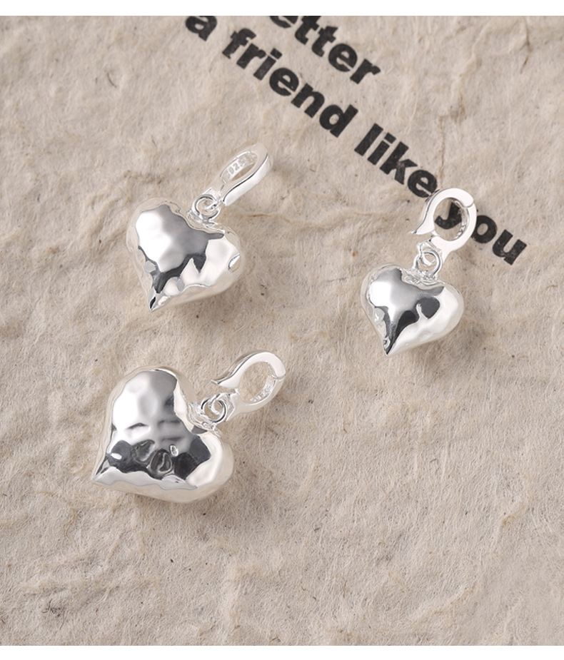 925纯银不规则纹理爱心吊坠简约小众设计万能扣项链男女百搭0822G详情6