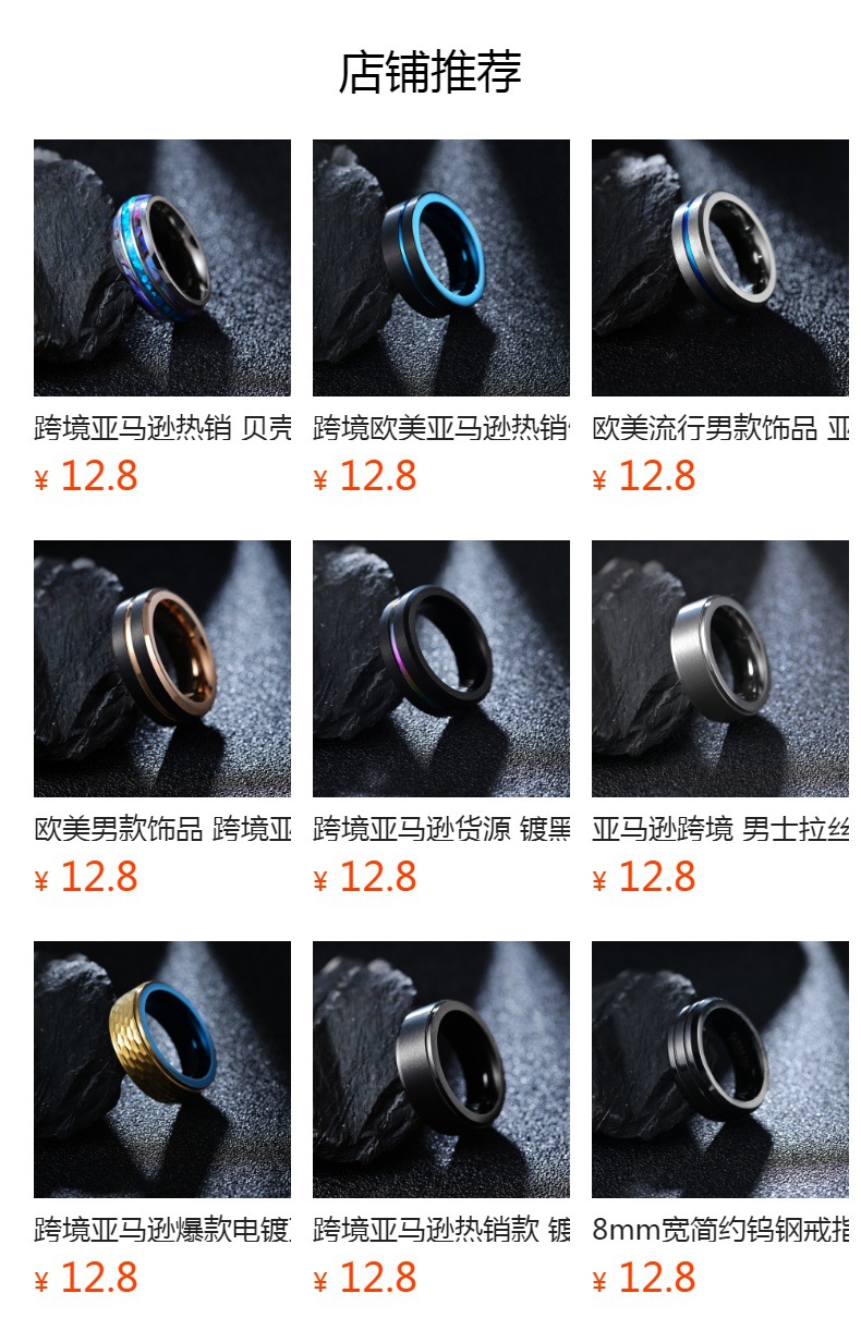 European and American cross-border style diamond-shaped edge-plated black rose gold ring for men, titanium steel set abalone shell ring pic 1