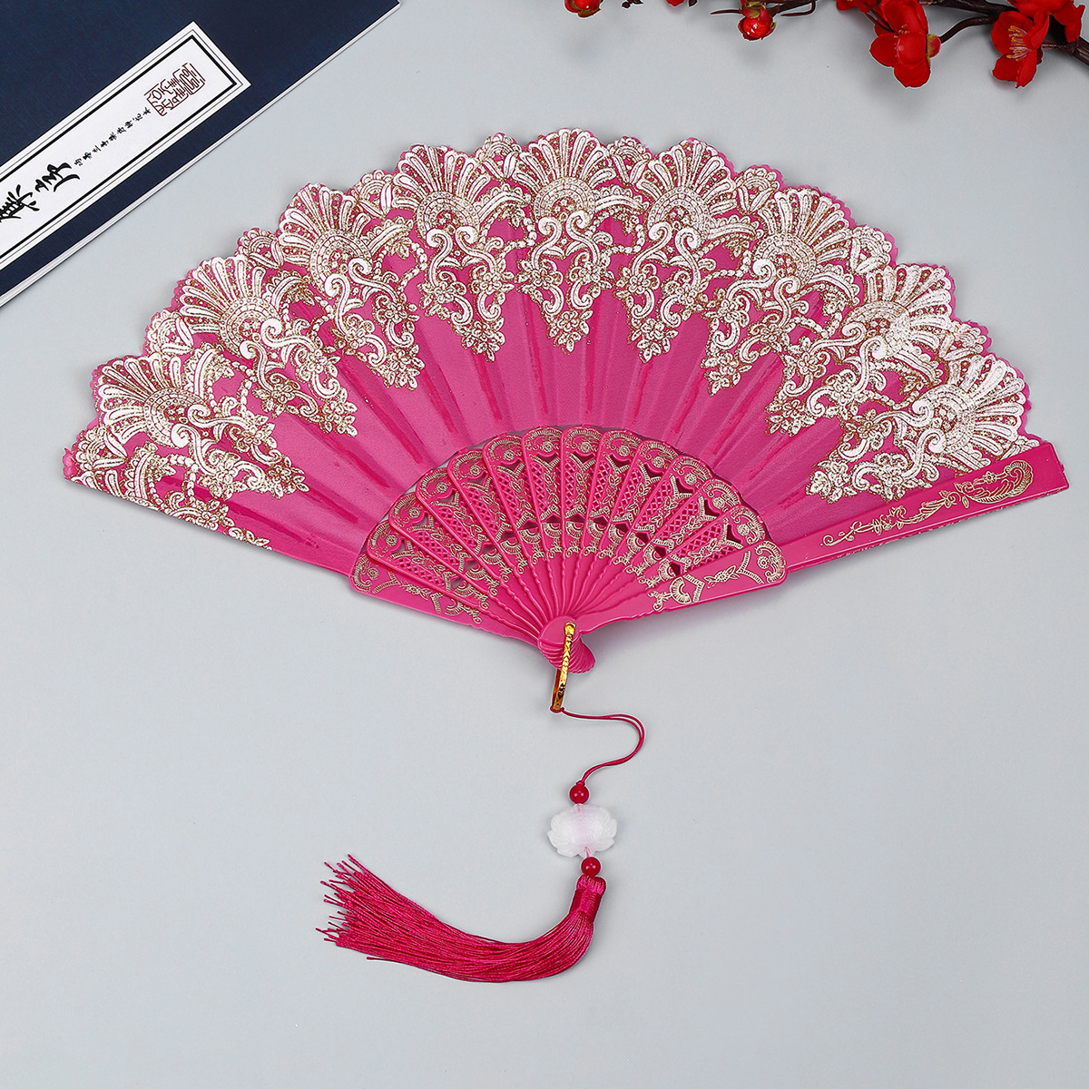 中式祥云纹古风折扇塑料舞蹈中国风折叠扇子厂家直销详情20