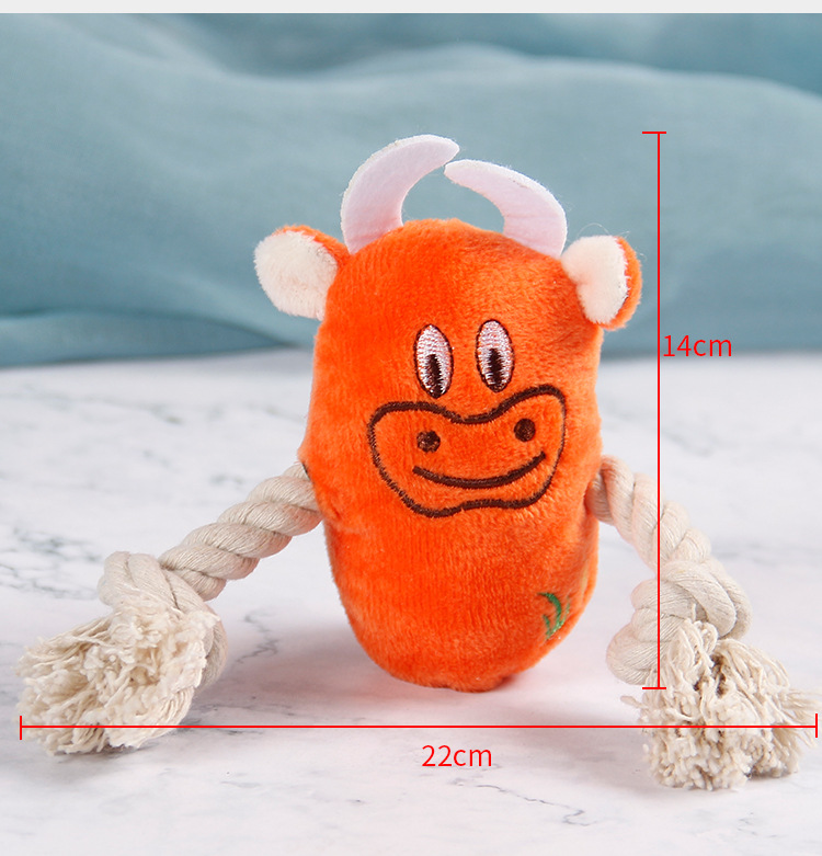 Factory direct sales of pet plush cat and dog toys, cotton rope, cartoon smiling mice, rabbits and cows pic 6