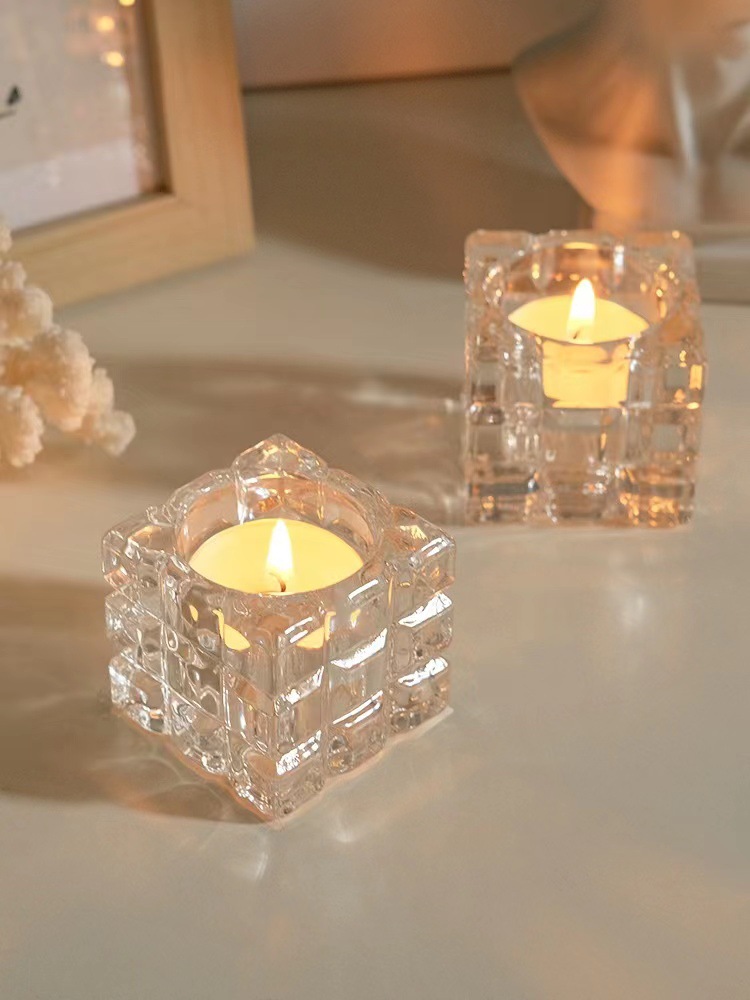 Creative square crystal glass candlesticks, lampshades, candle vessels, wax-filled square cups, lighting fixtures, glass wax cups pic 3
