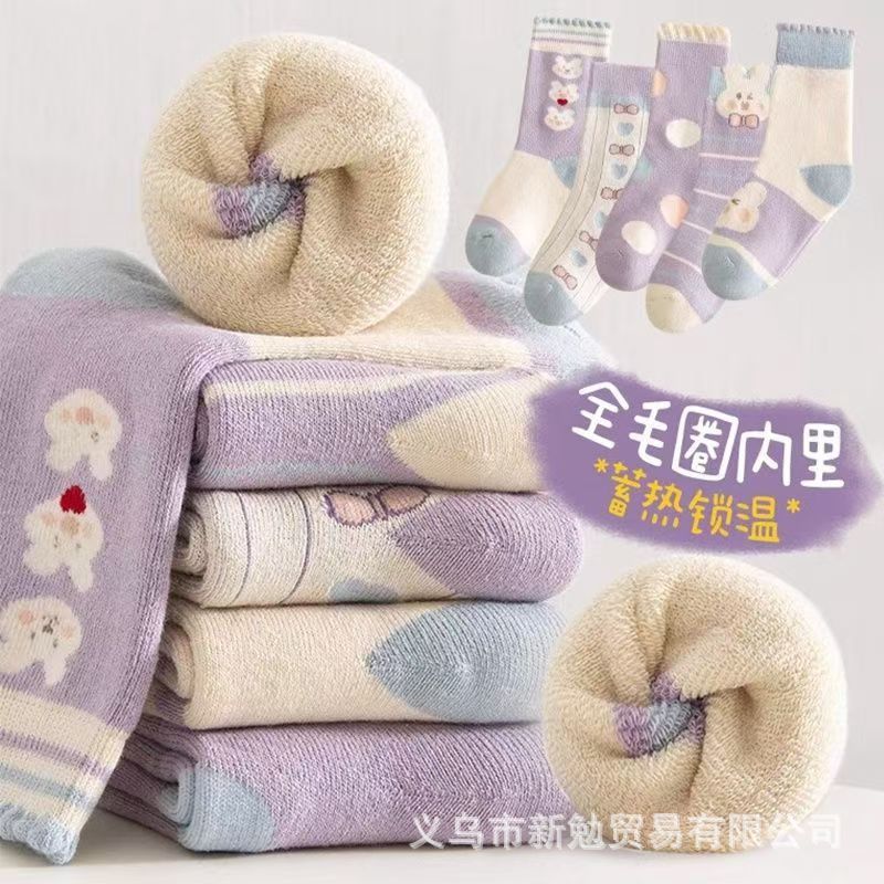 【新品】冬款加厚儿童袜子冬季加绒毛圈女宝男童卡通可爱保暖跨境详情20