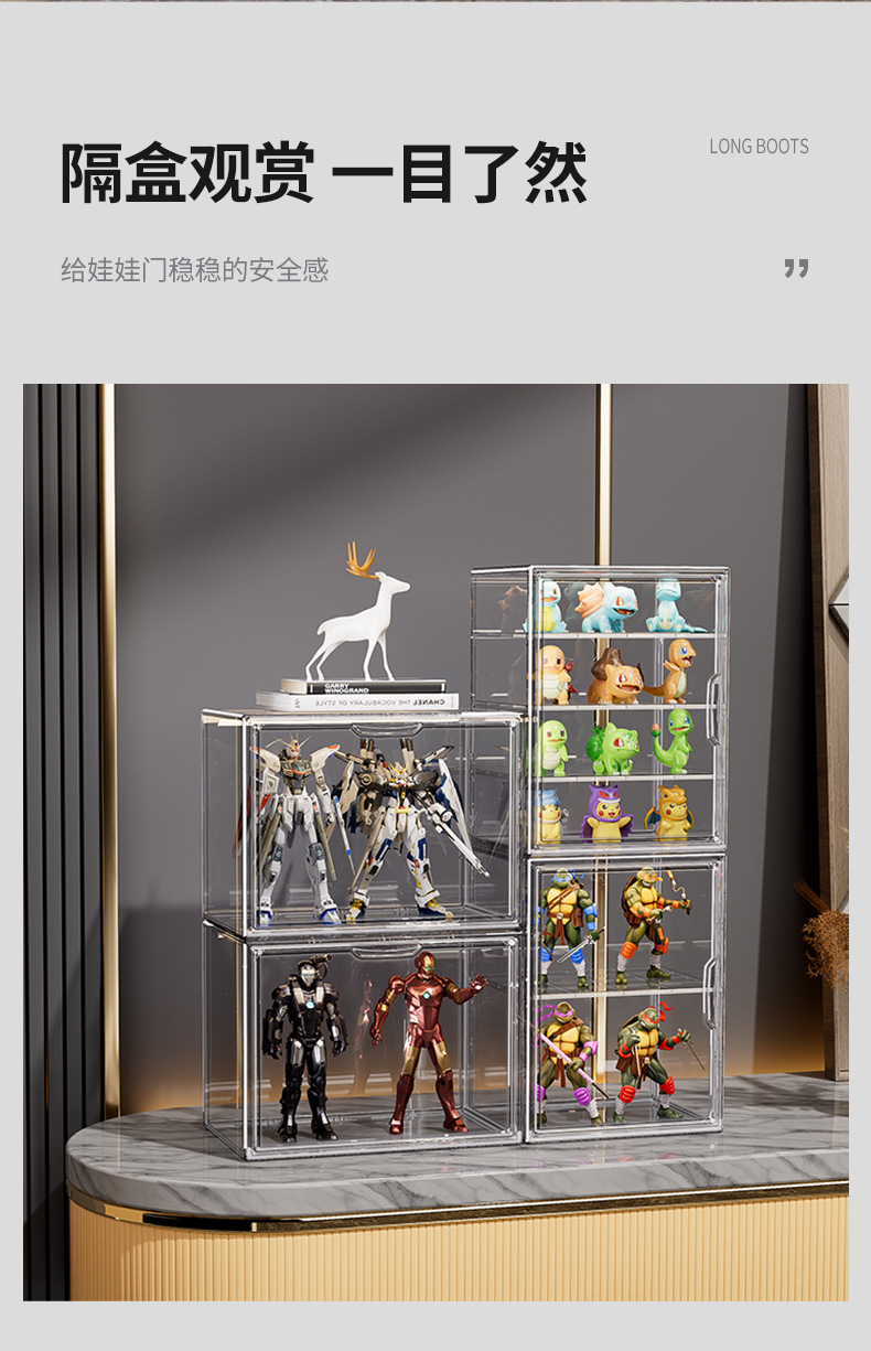 High-transparency shoe box, AJ high-top basketball shoe storage box, stackable magnetic figurine blind box display bag storage box pic 7