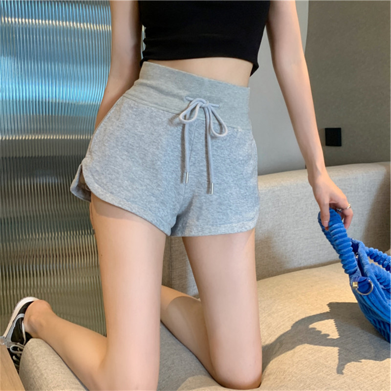港味灰色纯棉短裤女夏季高腰抽绳休闲运动裤直筒显瘦a字辣妹裤子详情2