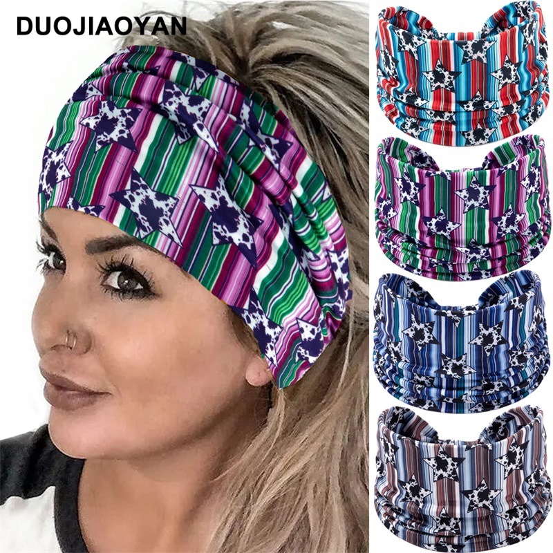 Wholesale of a variety of charming new sporty hair bands, edge knotted hair ties, colorful striped star headscarves, headbands and hair accessories pic 6