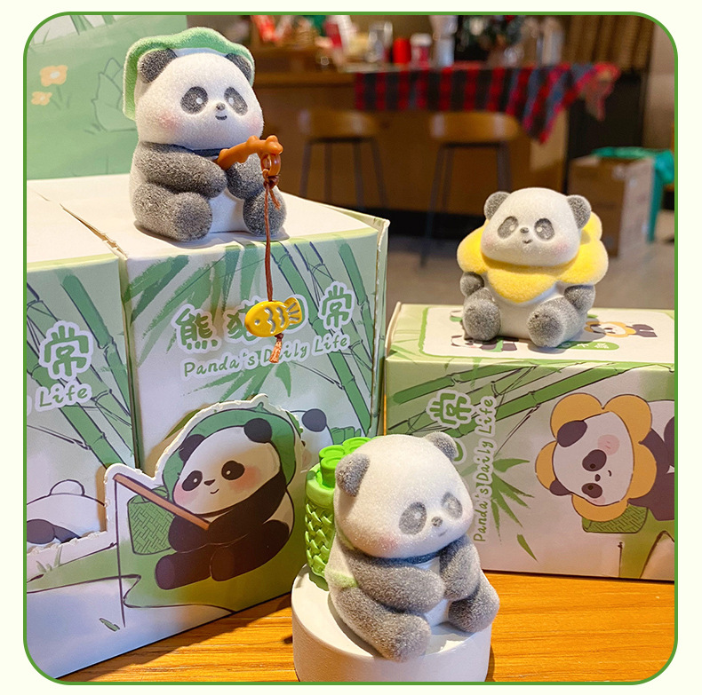 原创熊猫日常系列植绒树脂摆件潮玩精致车载家居桌面装饰品小摆件详情21