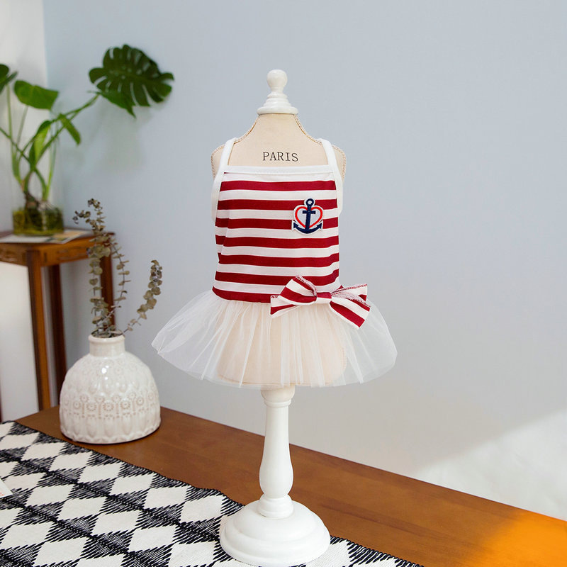 Two striped navy style dresses for pet clothing. Pet cat and dog clothes. Pet dog clothes. Pet clothing. Pet clothing. Fashionable and cute pic 11