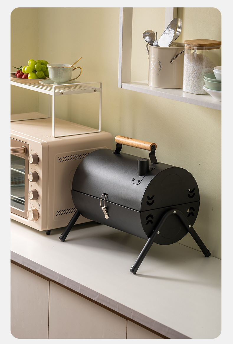 Outdoor camping barbecue grill, double-sided portable portable grilling and roasting dual-purpose charcoal grill, chimney grill pic 13