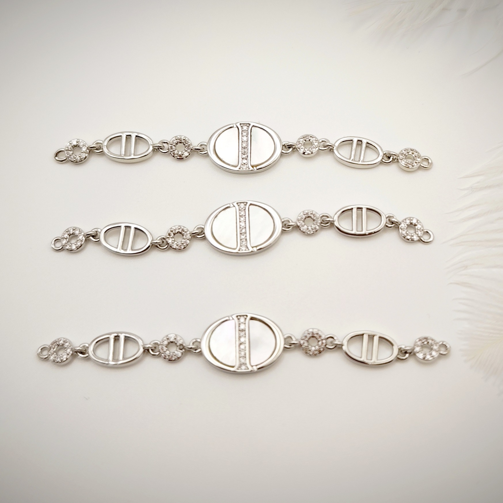 High-end 18k white gold color-preserving inlaid zircon leaf geometric diy handcrafted long chain bracelet necklace accessory pic 3