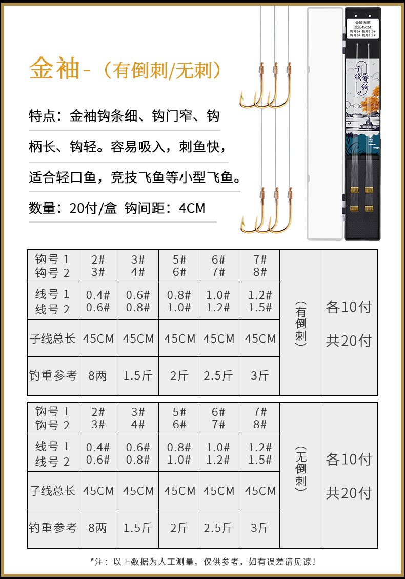 日本进口鱼钩绑好的子线双钩防缠绕套装伊势尼伊豆金袖鲫鱼成品详情41