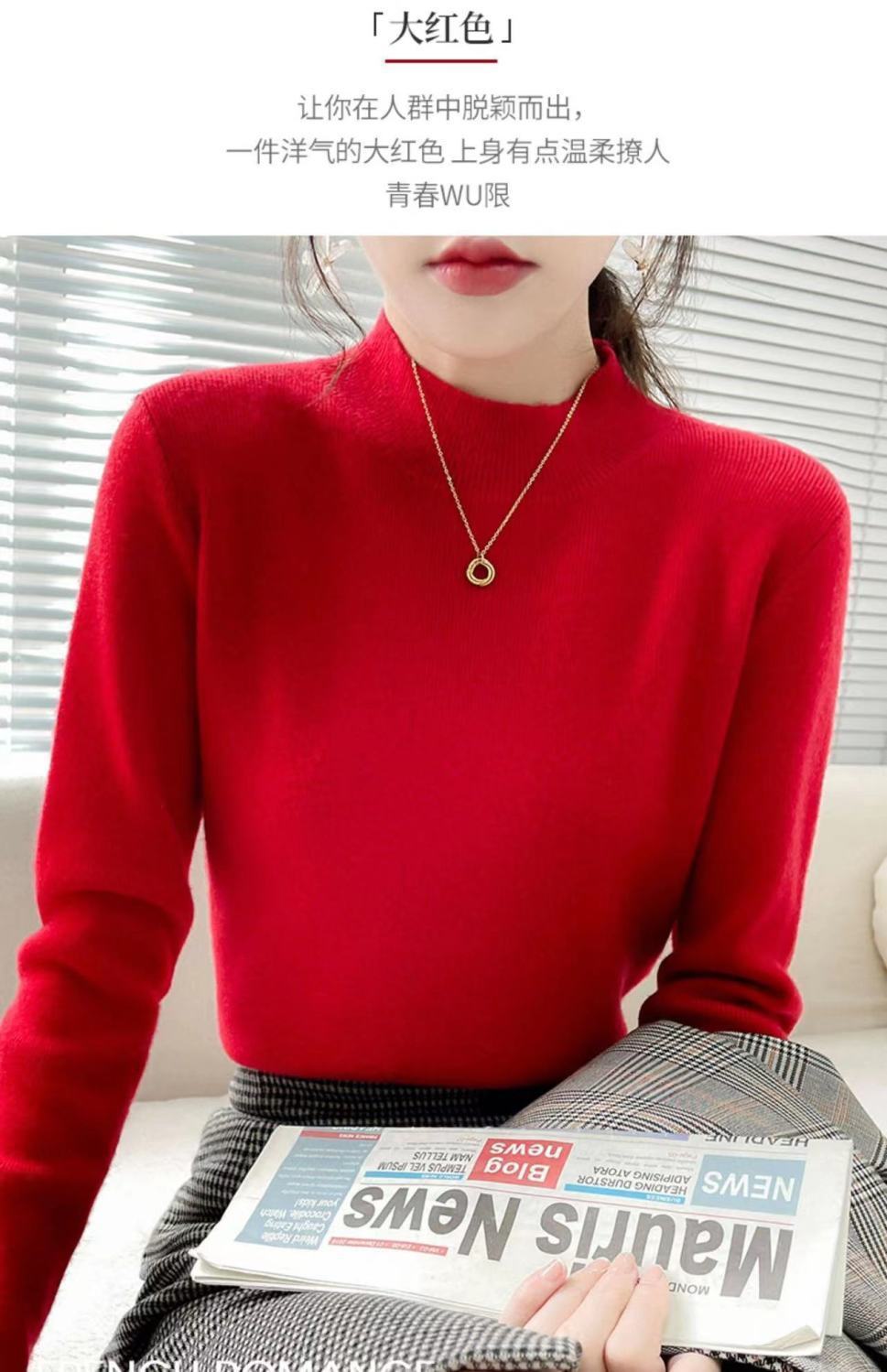 The semi-high-neck sweater is a new style for women in 2025. It can be paired with a knitted base layer for a slimming and form-fitting long-sleeved, versatile and stylish top pic 15