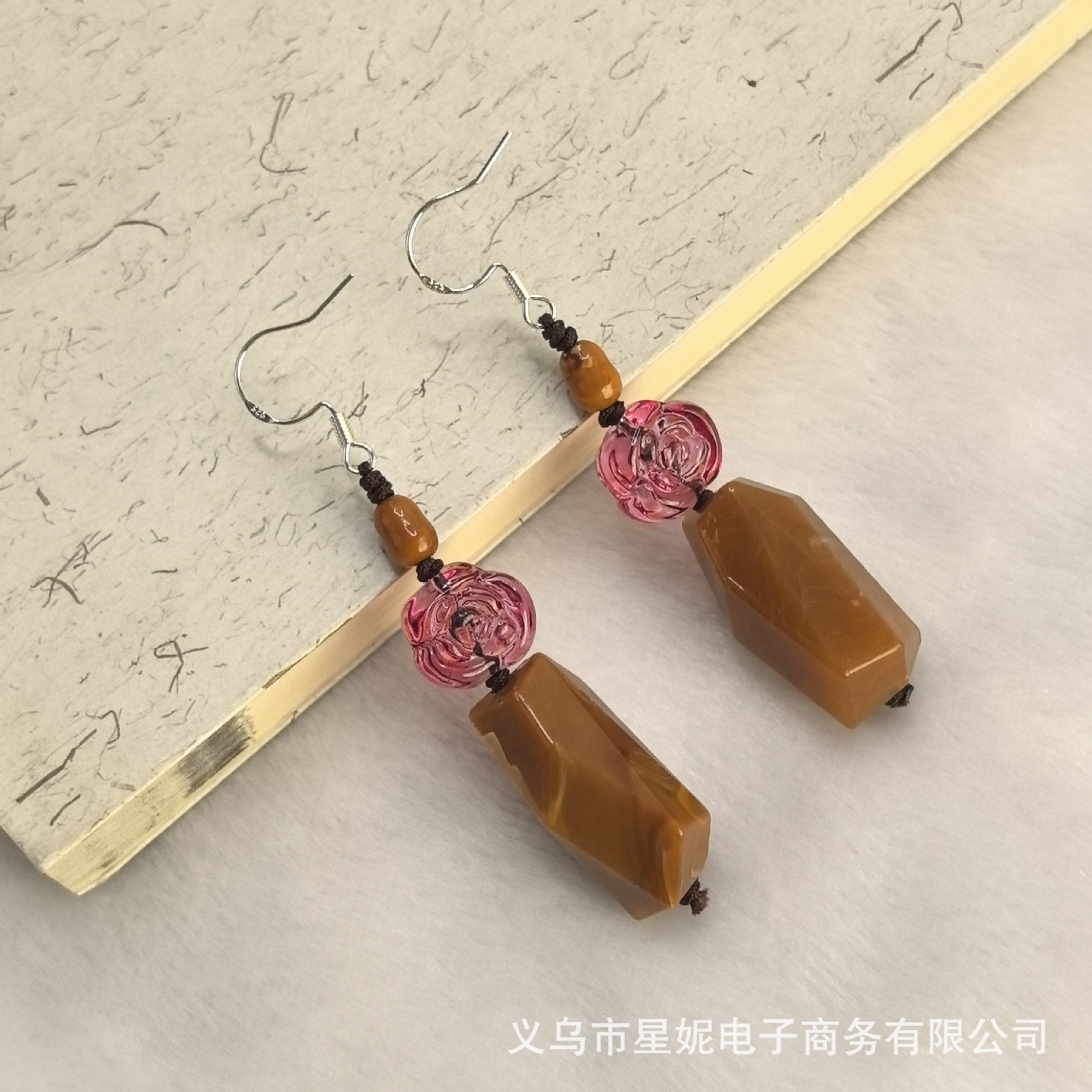 新中式玫瑰花红色紫色清新绿古装汉服轻奢长款不规则耳饰进口详情10