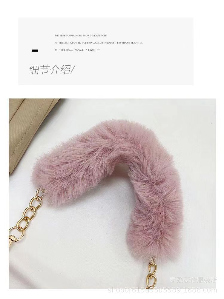 手提毛绒小方包女士单肩包包新款小众链条斜挎包时尚方包毛毛包详情7