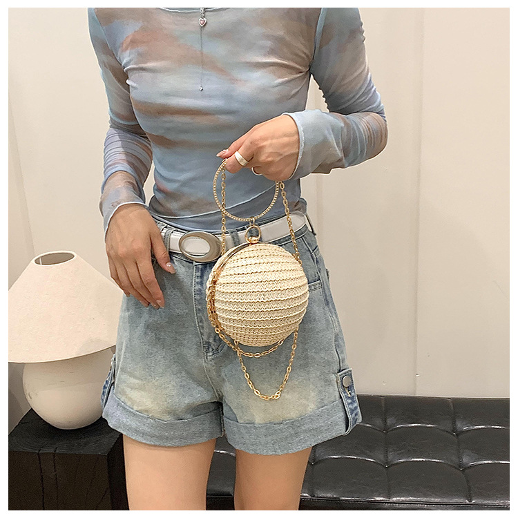 时尚女士小圆包简约链条撞色单肩包球形盒子晚宴包个性小众手提包详情15