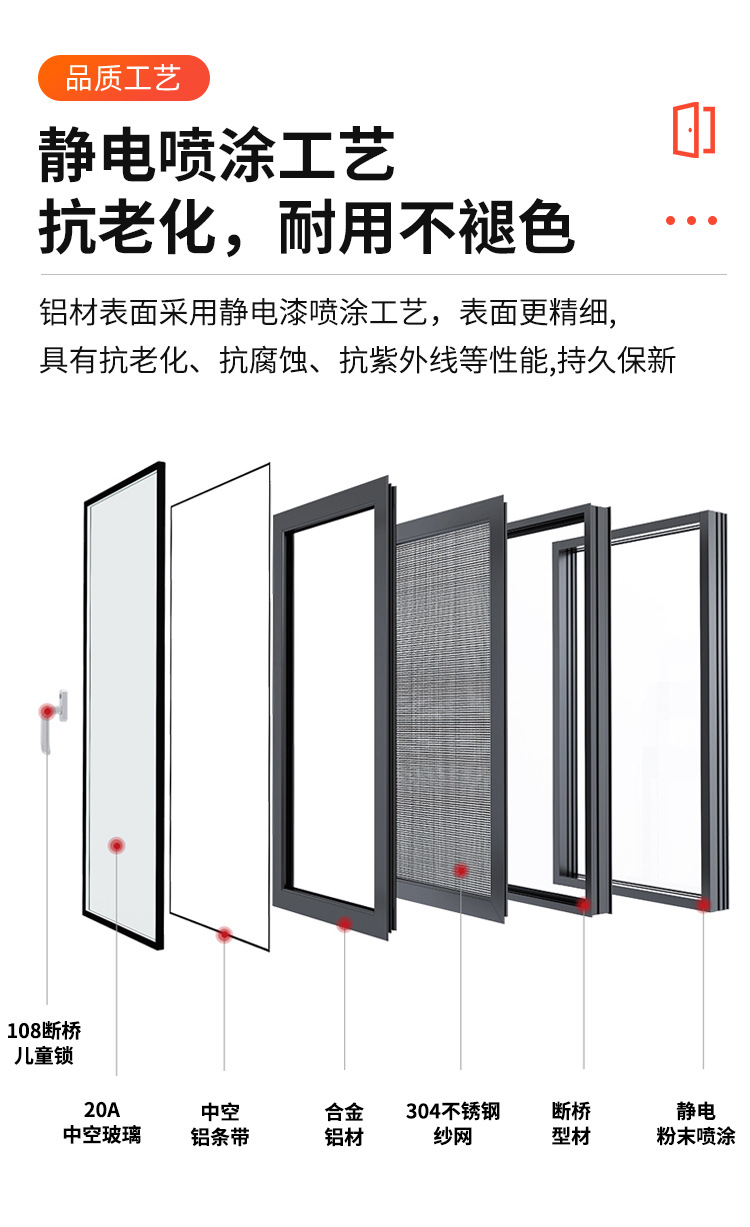 热销断桥外开窗铝门窗铝合金门窗封阳台隔音落地窗玻璃平开门窗户详情8