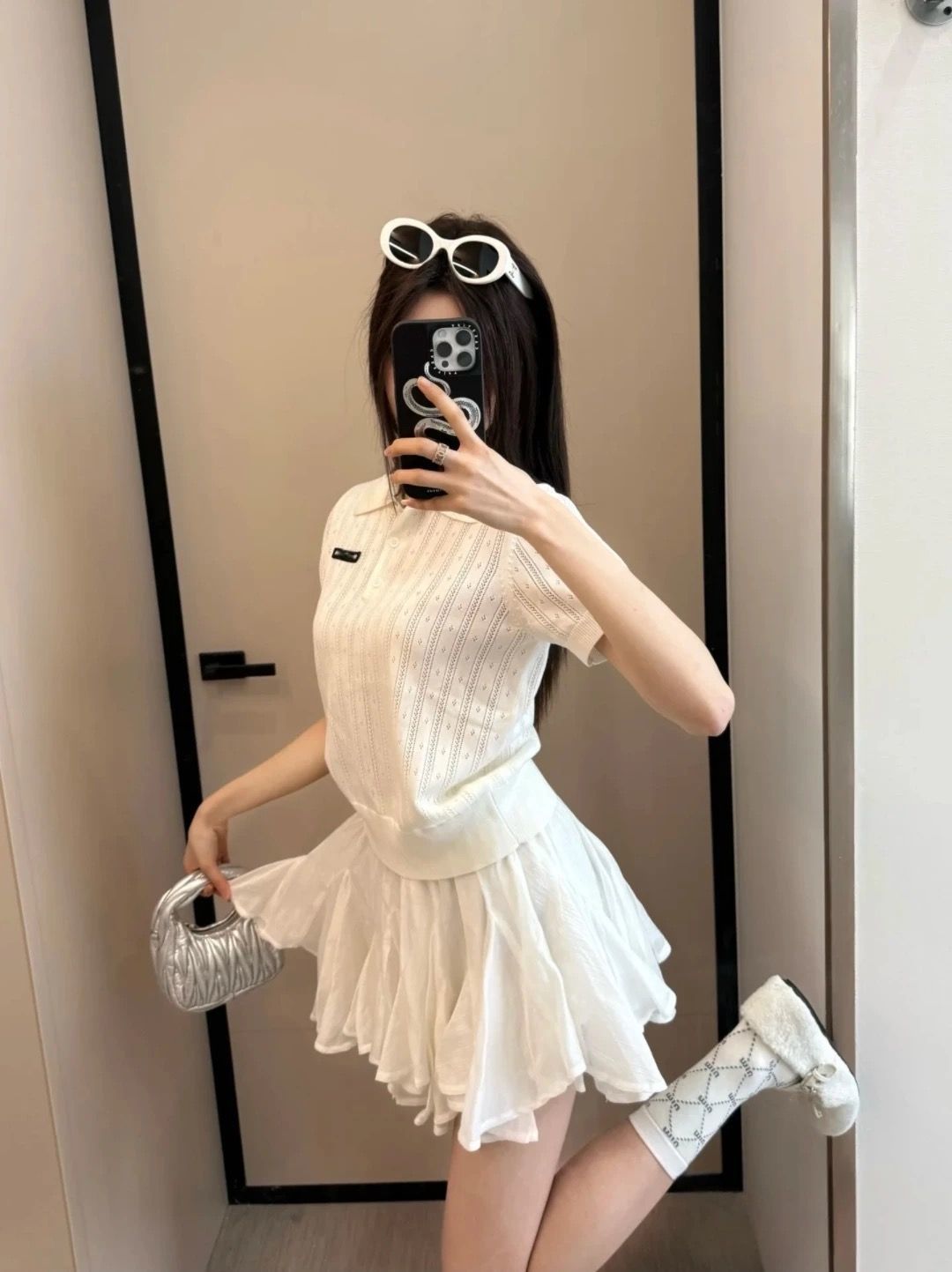 2025夏季新款女洋气减龄百搭韩系镂空Polo领镂空短袖针织衫上衣潮详情4