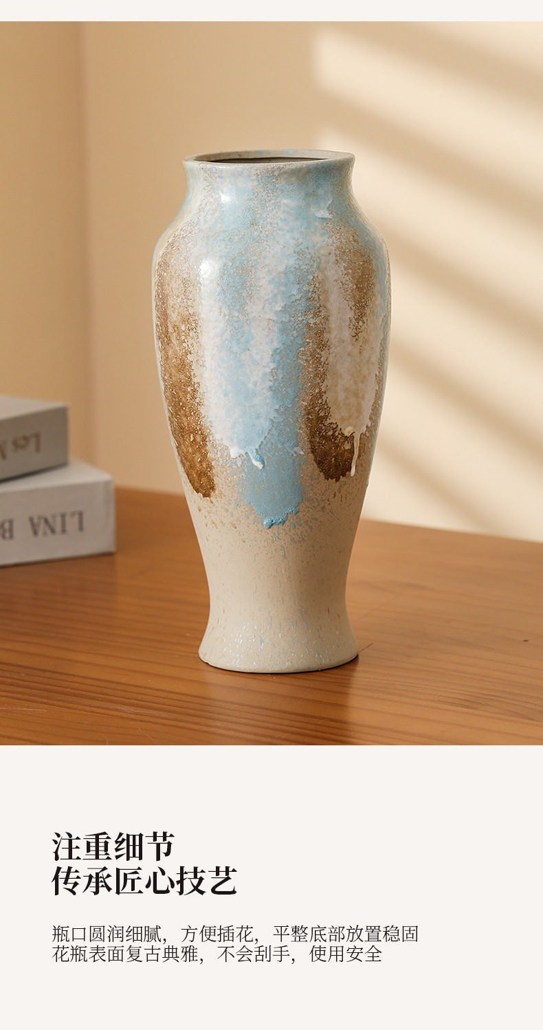 2025 Large-diameter vase, ceramic hydroponic and hydroponic fresh flower arrangement, artificial handcrafted flowers, retro large dried flowers pic 13