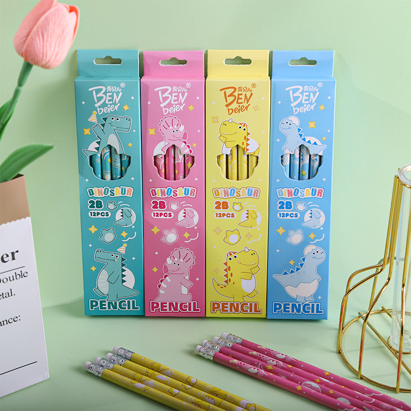 New cute cartoon pencils, little dinosaur 2b pencils, 12 pieces in a box, essential learning stationery for primary school students, sketching pens pic 7