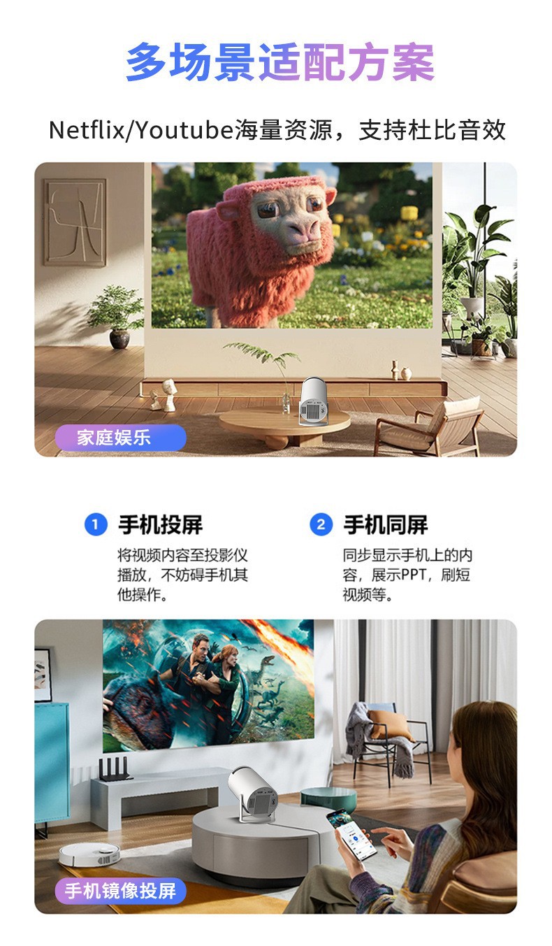 The cross-border bestseller HY300 projector is a home mini portable high-definition projector that supports wireless screen mirroring pic 5